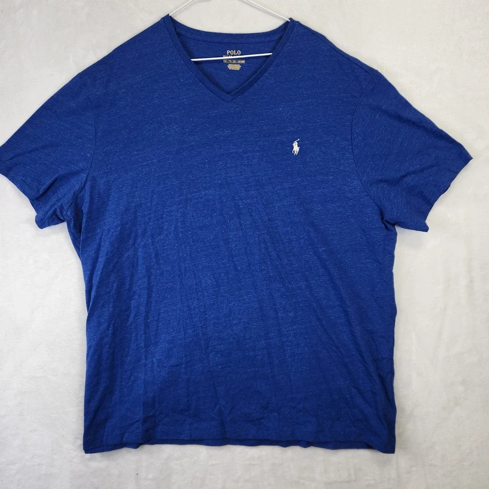 Polo Ralph Lauren Men's Blue V-Neck T-Shirt Big Tall XXL Heathered Logo